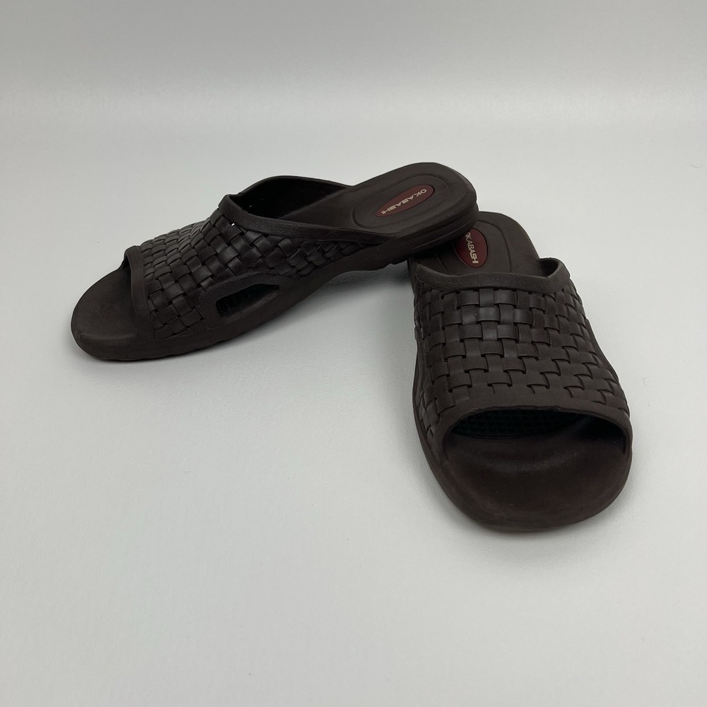 Okabashi Brown Slide Sandals  Size 7 Comfy Woven Rubbercore‎ Minimalist